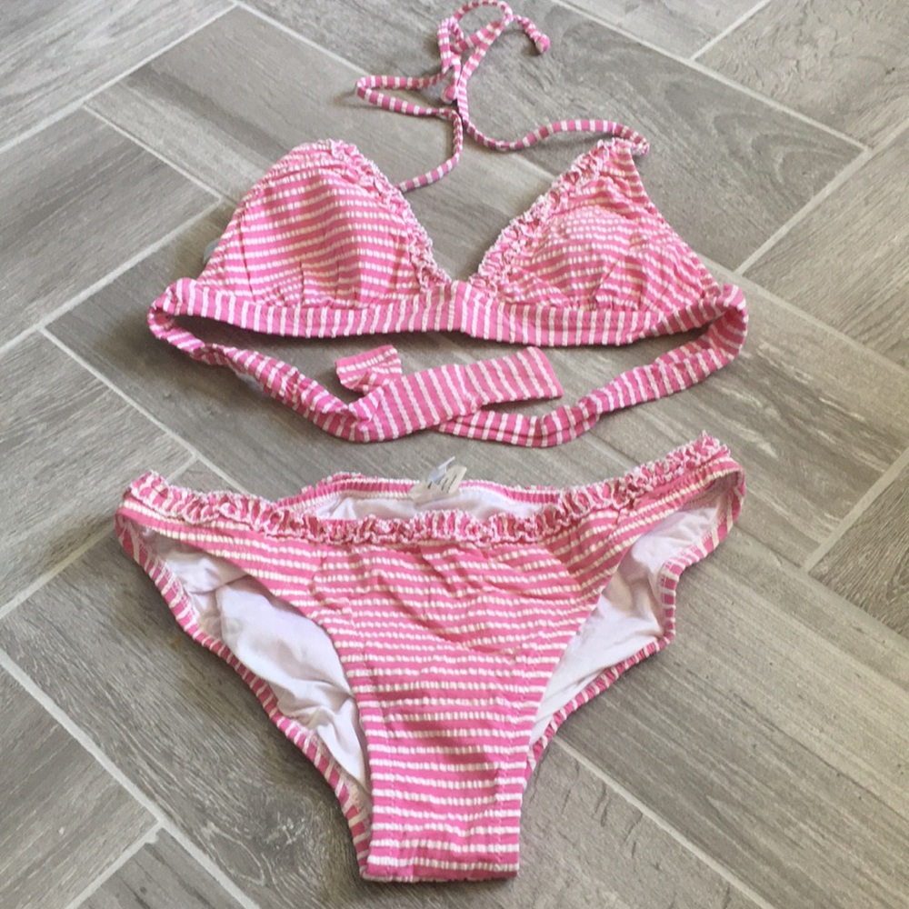 J. Crew Pink and White Striped Bikini